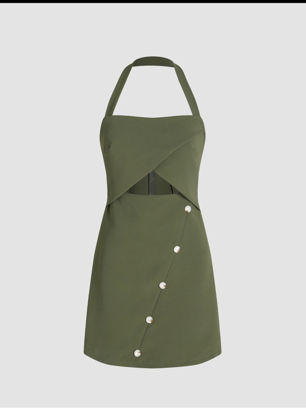 Cider Olive Halter Mini Dress with Buttons
